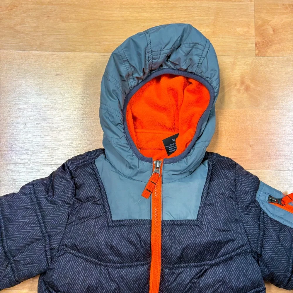 Snozu Black Gray & Orange 2-in-1 Multiway Hooded Puffer Jacket Toddler 3T